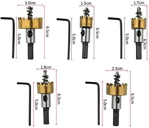 Buwico 5 قطعة 16-30 مللي متر HSS مثقاب ثقب مناشير مجموعة الفولاذ المقاوم للصدأ عالية السرعة سبائك معدنية (الذهب) in Kuwait