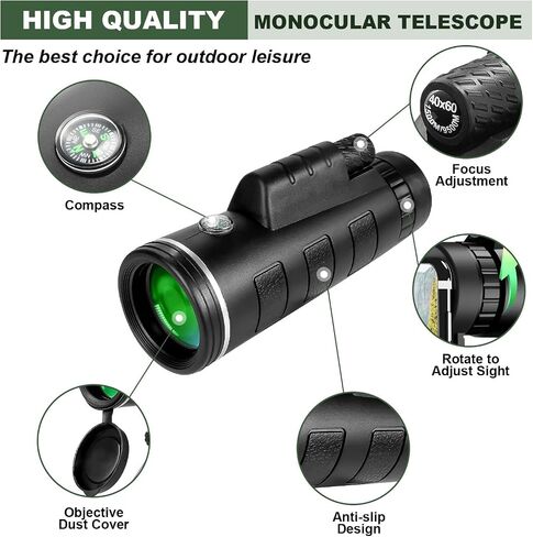 40x60 High Power Monocular Telescope,Portable Handheld Telescope,with Mobile Phone Holder& Tripod for Hiking Bird Watching Camping, Gifts for Men in Saudi Arabia