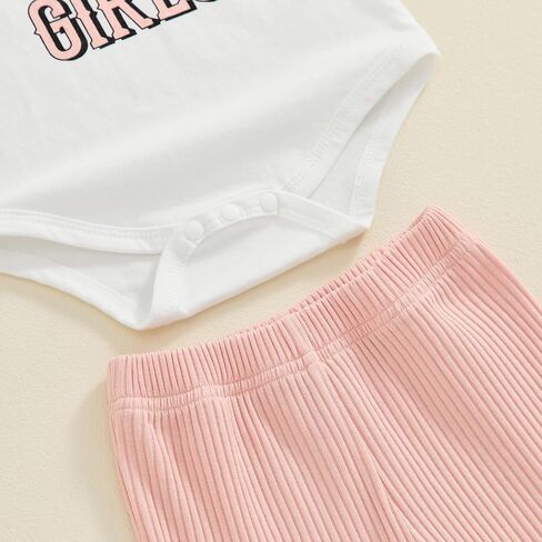 Baby Girl Cowgirl Outfit Let's Go Girls Rodeo Long Sleeve Romper Ribbed Bell Bottom Pants with Headband Western Set in Kuwait