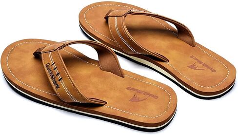 Quickshark Mens Flip Flops Leather Thong Sandals Arch Support Beach Slippers in Saudi Arabia