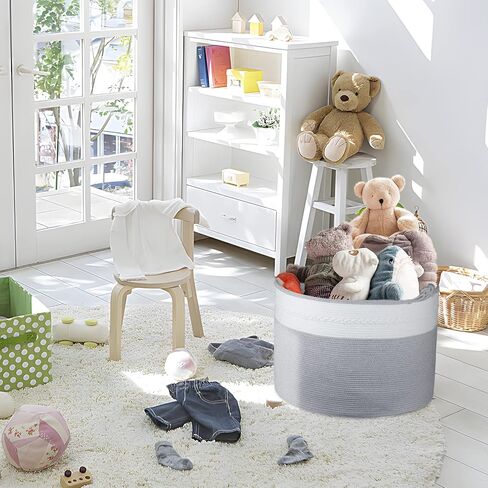 سلة حبل قطنية كبيرة جدًا XXXXL، سلة تخزين بطانية AivaToba مقاس 22 بوصة × 22 بوصة × 16 بوصة، سلة تخزين الألعاب، سلة تخزين متينة مزخرفة بمقابض في غرفة المعيشة in Kuwait