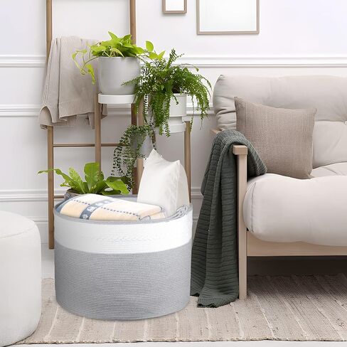 سلة حبل قطنية كبيرة جدًا XXXXL، سلة تخزين بطانية AivaToba مقاس 22 بوصة × 22 بوصة × 16 بوصة، سلة تخزين الألعاب، سلة تخزين متينة مزخرفة بمقابض في غرفة المعيشة in Kuwait