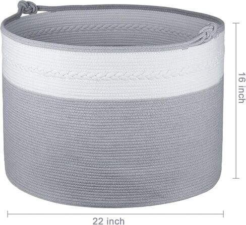 سلة حبل قطنية كبيرة جدًا XXXXL، سلة تخزين بطانية AivaToba مقاس 22 بوصة × 22 بوصة × 16 بوصة، سلة تخزين الألعاب، سلة تخزين متينة مزخرفة بمقابض في غرفة المعيشة in Kuwait