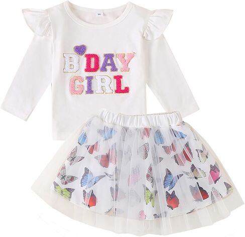 طفلة عيد ميلاد الزي الصيف رسالة التطريز تي شيرت فراشة تول توتو تنورة 2 قطعة مجموعات الملابس لطيف in Kuwait