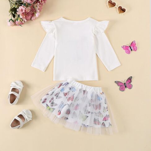 طفلة عيد ميلاد الزي الصيف رسالة التطريز تي شيرت فراشة تول توتو تنورة 2 قطعة مجموعات الملابس لطيف in Kuwait