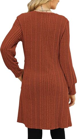 Long Sleeve Tunic Dress for Women Crew Neck Casual Dresses with Pockets Button Side Fall Winter Outfits S-2XL in Kuwait