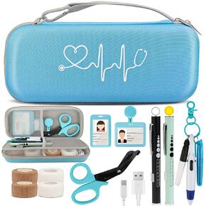 16 Pcs Stethoscope Case Kits, Stethoscope Case with Supplies Include 2 Pcs Rechargeable LED Pen Lights, Nurse Scissors, Nurse Pens, Bandage Wraps, Nurse Accessories, Perfect Nurse Gifts(Black)