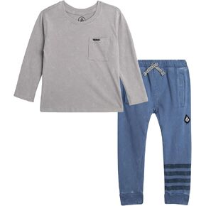 Volcom Baby Boys Pants Set - 2 Piece Long Sleeve Jersey Shirt and French Terry Joggers Playwear for Infant/Little Boy (12M-7)
