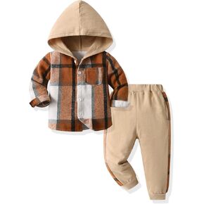 Feidoog طفل بنين هود منقوشة السراويل مجموعة طويلة الأكمام زر أسفل منقوشة مقنعين القمم + Sweatpants تجهيزات الملابس مجموعة