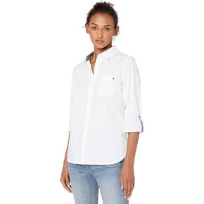 Tommy Hilfiger Women's Button Down Long Sleeve Collared Shirt With Chest Pocket