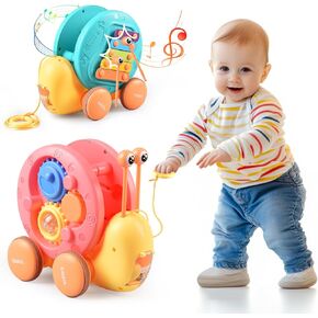 Children's Rally Car Pull Toys, 4-in-1 Snail Toy for 1 Year Old Pull Along Toys for 1 Year Old Fun and Colorful Car Toy for Toddlers