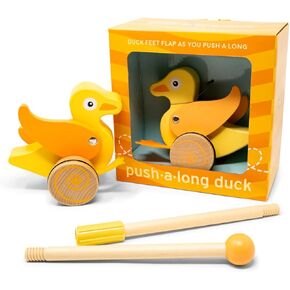 Wooden Duck Push Toy by Jack Rabbit Creations –Classic Animal Themed Walker for Boys & Girls -18 Months –Collapsible Eco-Friendly Toddler Toy for Balance and Coordination Development
