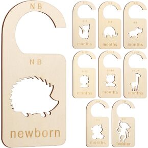 Baby Closet Dividers, 9 PCS Double Sided Baby Clothes Organizer from Newborn to Toddler Wooden Nursery Decor Dividers with Animal Carving Patterns for Baby Boy Girls Baby Shower Birthday Gift