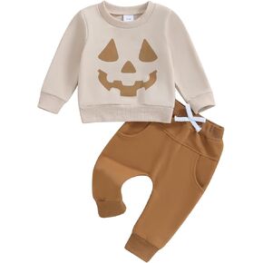 Infant Baby Boy Halloween Pumpkin Outfits Long Sleeve Sweatshirt Elastic Pants Fall Winter 2Pcs Clothes Set