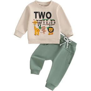 Toddler Baby Boys 1st 2nd Birthday Outfit Wild One/Two Wild Safari Jungle Zoo Animal Sweatshirt and Pants Set
