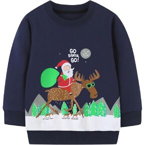 Toddler Boys Christmas Sweatshirt Kids Xmas Reindeer Santa Holiday Sweater Long Sleeve Crewneck Pullover 2-7T