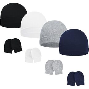 Century Star Cotton Baby Hats and Mittens Unisex Infant Beanie Caps Baby Boys Grils Hats No Scratch Newborn Hospital Hat
