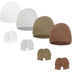 Century Star Cotton Baby Hats and Mittens Unisex Infant Beanie Caps Baby Boys Grils Hats No Scratch Newborn Hospital Hat