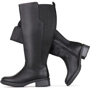 Women's Extra Wide Calf Knee High Boots with Side Zipper and Stretch Panel