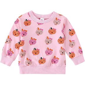 Toddler Girl Boy Halloween Outfit Pumpkin Bow Long Sleeve Crewneck Pullover Infant Baby Halloween Sweatshirt