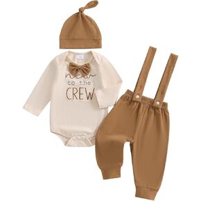 Newborn Baby Boy Clothes New To The Crew Outfits Long Sleeve Romper And Pants Hat Baby Coming Home Outfit