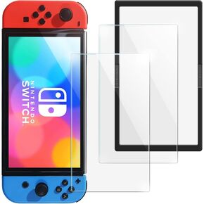 Tempered Glass Screen Protector for Switch OLED 7" 2021 Model, 2-Pack High Light Transmittance 9H Hardness Anti-Scratch Tempered Film Set with Alignment Frame