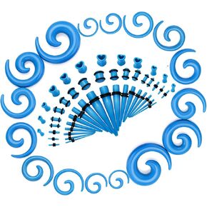 JDXN 64 قطعة مجموعة قياس الأكريليك التناقص التدريجي + أنفاق القلب + التوصيل مع حلقة O + التناقص التدريجي الحلزوني 14G-00G مجموعة التمدد
