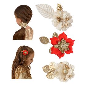 Baby Girls Floral Hair Bows Clips, 4Pcs Glitter Gold Flower Hair Barrettes Alligator Clips, Hair Accessories for Toddlers Kids Teens