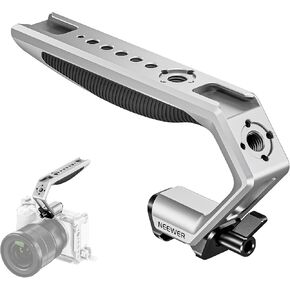 NEEWER Camera Top Handle with Quick Release NATO Clamp, Nonslip Silicone Grip with 1/4" & 3/8" Threads for ARRI, Cold Shoes, Compatible with SmallRig Camera Cage Accessories, Silver, CA111