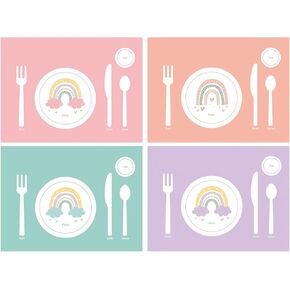 SharkBliss Montessori Placemat, Table Place Setting Etiquette Educational Placemat Set of 4 Rainbow Themed Montessori Placemat for Toddler Kid Children Baby Preschool Homeschool Dining Table Manners