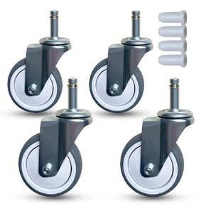 3 Inch Stem Casters Wheels, 7/16inch x 1-3/8inch (Stem Diameter 7/16inch, Stem Length 1-3/8inch) Casters Set of 4, Caster Wheels Shelving with Brake, Replacement Casters for Workbench Trolley