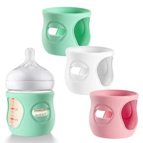 3 Pack Silicone Bottle Sleeves for Avent Natural Glass Baby Bottles, Protection and Insulation, Glass Baby Bottle Sleeve Compatible with Avent Glass Bottles 4 oz, BPA Free, Dishwasher Safe