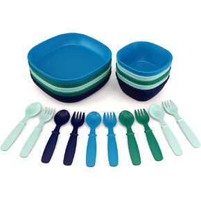 Kid’s Dinnerware Set - 20 Pieces - Plates and Bowls - Tough Tableware for Toddlers - Made in the USA - Dishwasher and Microwave Safe - BPA Free and Shatter Resistant (Sunset)
