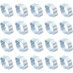 PATIKIL 20 Pack 14-17mm Double Ear Hose Clamp, Galvanized Steel O Clip Crimp Rings for Fuel Petrol Pipe Tube Fitting Connections, Silver Tone