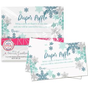 Amanda Creation Blue and Silver Snowflake Diaper Raffle Tickets for Boy Baby Showers, 20 2" X 3" Double Sided Insert Cards for Games, Bring a Pack of Diapers to Win Favors & Prizes!