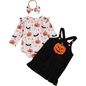 Newborn Baby Girl Halloween Thanksgiving Christmas Outfit Flying Sleeve Romper Suspender Dress Headband