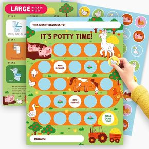 Potty Training Reward Chart for Toddlers - Farm Theme Sticker Reward Chart for Kids - 10 Charts Included - Toilet Training Incentive Chart Reward System for Boys and Girls - Token Board by Central 23