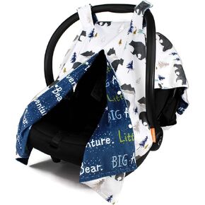 Dear Baby Gear Deluxe Reversible Car Seat Canopy, Custom Minky Print, Big Adventure Little Bear and Grey Bears in Trees