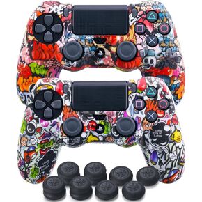 Print Silicone Skin for PS4 Controller x 2(Street Art Pack) with Exclusive Thumb Grips x 8