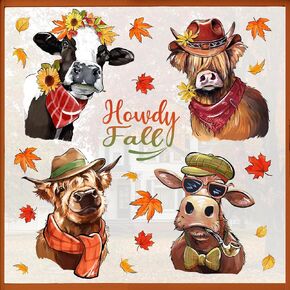 Mfault Fall Cartoon Mouse Window Clings 9 Sheets, Autumn Scarecrow Blue Pumpkin Stickers Decals Decorations, Maple Leaves Thanksgiving Seasonal Home Kitchen Decor