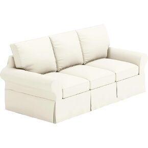 The Thick Cotton Sofa Cover Only Fits Pottery Barn PB Basic Grand (Width: 93", Not 83") 3 Seat Sofa. Durable XL Size Slipcover Replacement (Grand Size White)