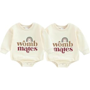 Newborn Baby Twins Matching Outfits Baby Girl Boy Letter Bubble Romper Long Sleeve T-Shirt Bodysuit Fall Clothes
