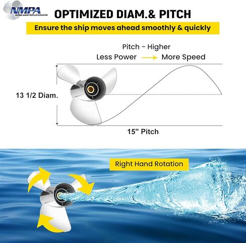 Jason Marine 13 x 19 Stainless Steel YBS Series OEM Upgrade Outboard Propeller for Yamaha Engines 60-115 HP, No.688-45970-03-98,Semi Cleaver Blades,15 Tooth,Rh in Kuwait