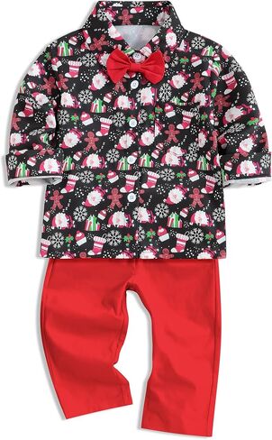 Toddler Baby Boy Christmas Outfits Santa Claus Shirt +Pants 2pcs Gentleman Set in Saudi Arabia