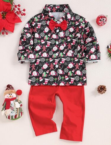 Toddler Baby Boy Christmas Outfits Santa Claus Shirt +Pants 2pcs Gentleman Set in Saudi Arabia