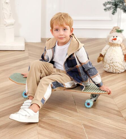 Feidoog Toddler Boys Hood Plaid Pants Set Long Sleeve Button Down Plaid Hooded Tops +Sweatpants Clothing Outfits Set in Saudi Arabia