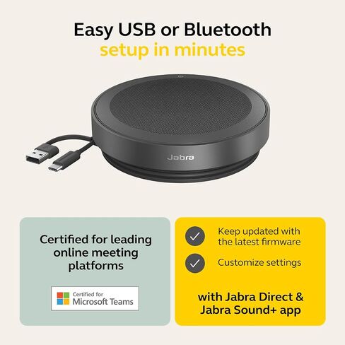 Jabra Speak2 75 Wireless Bluetooth Speakerphone - Portable Speaker with 4 Noise-Cancelling Mics, 65mm Full-Range Speakers & USB-A Bluetooth Adapter - Certified Microsoft Teams Speaker - Dark Grey in Saudi Arabia