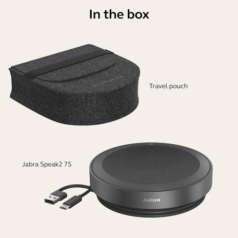 مكبر صوت بلوتوث لاسلكي Jabra Speak2 75 - مكبر صوت محمول مع 4 ميكروفونات لإلغاء الضوضاء، ومكبرات صوت كاملة المدى 65 مم ومحول بلوتوث USB-A - مكبر صوت معتمد من Microsoft Teams - رمادي داكن in Kuwait