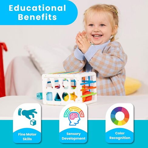 PlenPLAY 7-in-1 Activity Cube for Toddlers 1-3 - Educational Toy with Shape Sorter, Abacus, Xylophone, Peekaboo, Slides, and Gears - Sensory Toys for Toddlers 1-3 in Saudi Arabia