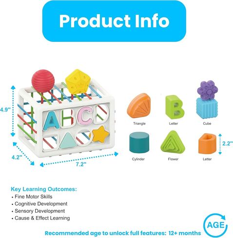 PlenPLAY 7-in-1 Activity Cube for Toddlers 1-3 - Educational Toy with Shape Sorter, Abacus, Xylophone, Peekaboo, Slides, and Gears - Sensory Toys for Toddlers 1-3 in Saudi Arabia